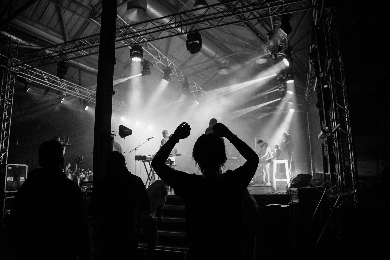 Public qui danse devant la scène pendant un concert de Blue Roch's